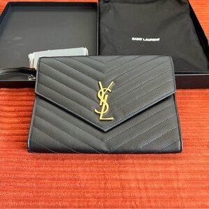 Saint Laurent (YSL) Wristlet/Clutch (Black/Gold)